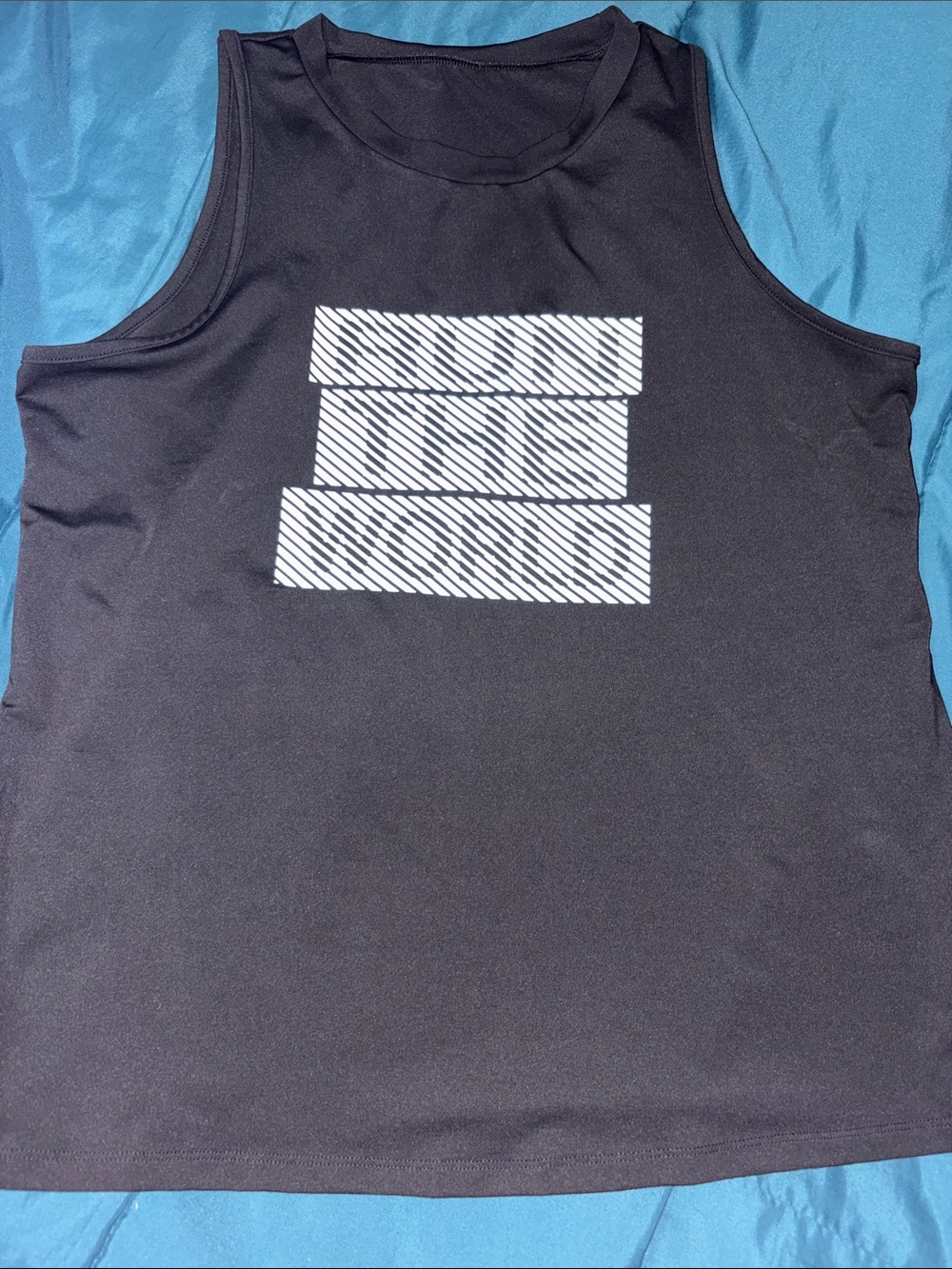 Run The World Black Graphic Athletic Tank with White Stripe Logo - XL